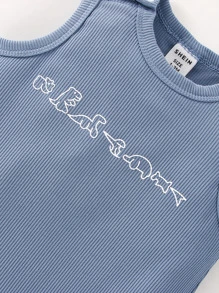 Mono de punto acanalado con estampado de dinosaurios para bebé niño - Neblina azul - Ver 5