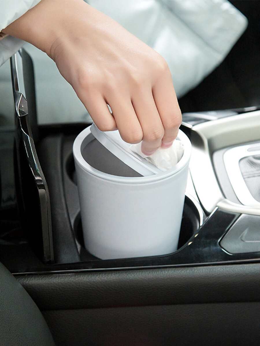 1pc Minimalist Car Trash Can - White - View 1