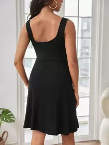 SHEIN Maternity Button Detail Dress - Black - View 2