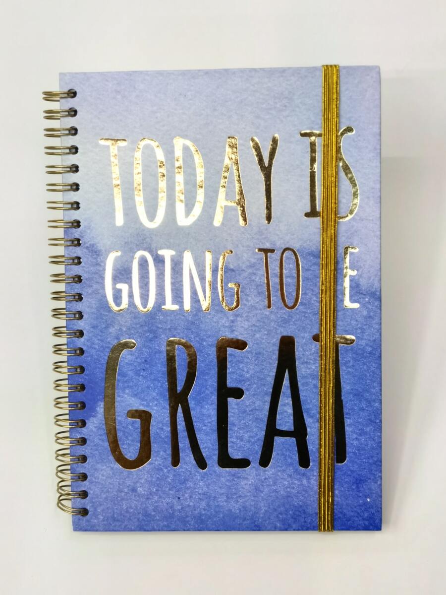 1 pieza Cuaderno espiral de color metálico con estampado de slogan al azar - Multicolor - Ver 1