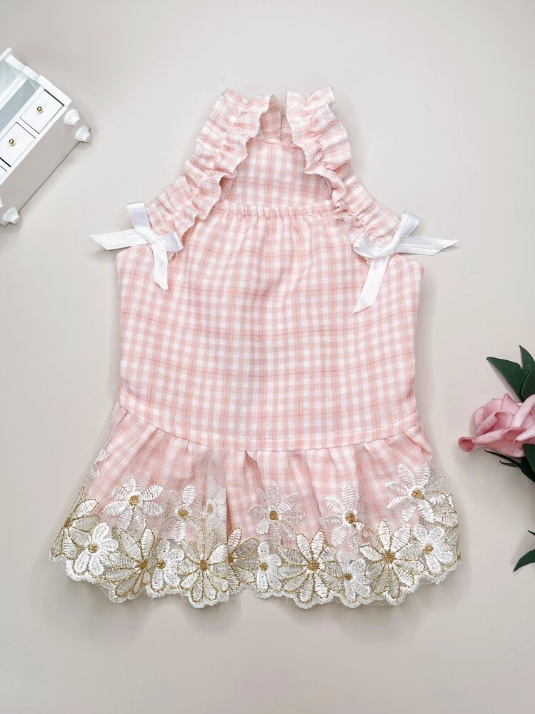 Plaid Print Pet Dress - Baby Pink - View 2