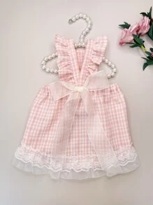 格紋印花寵物連衣裙 - 淺粉色 - 查看 2