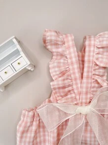 格紋印花寵物連衣裙 - 淺粉色 - 查看 3