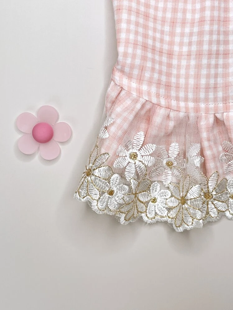 Plaid Print Pet Dress - Baby Pink - View 3