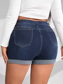 SHEIN ICON Plus Roll Up Hem Shorts - Dark Wash - View 2