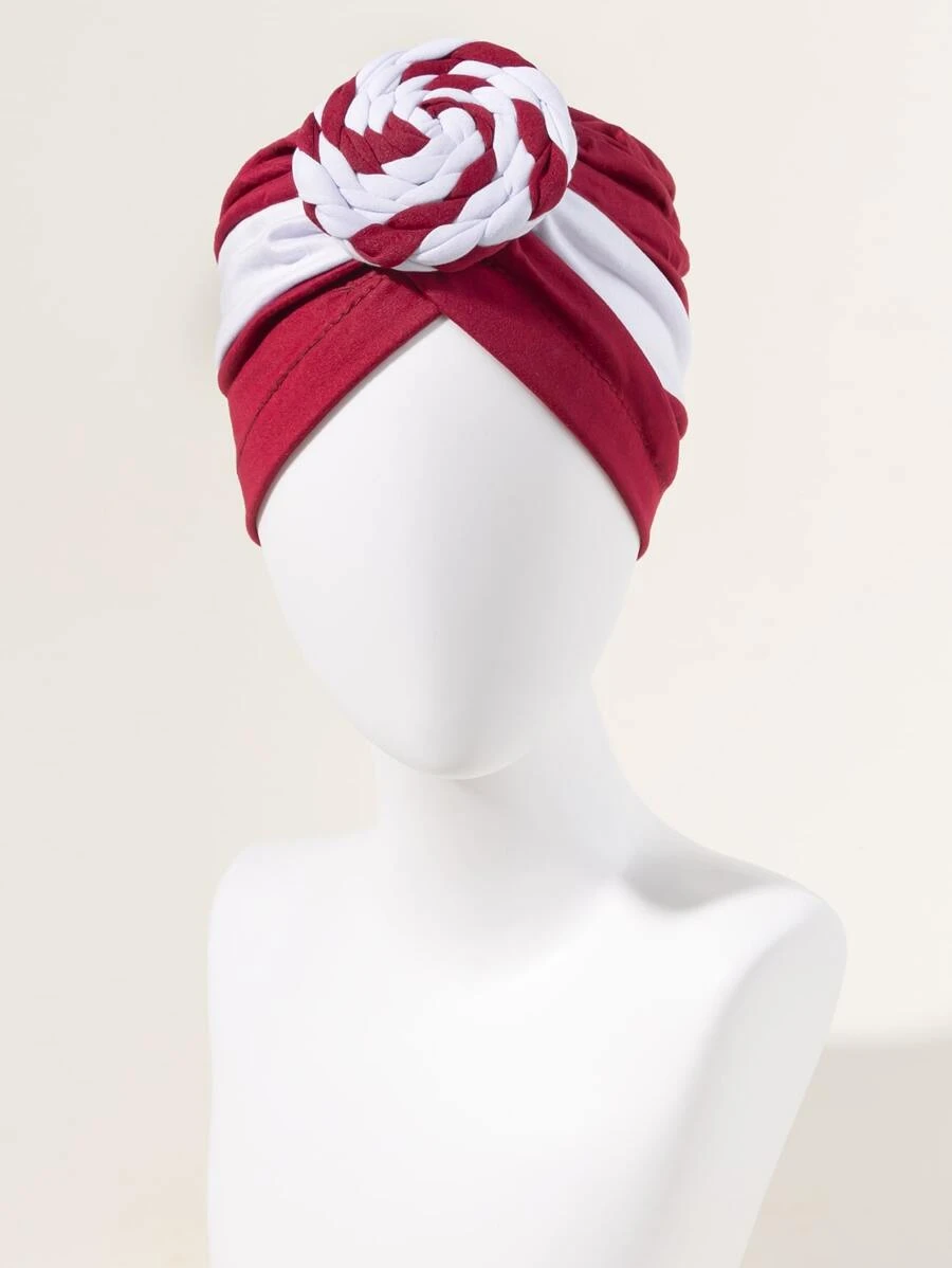 Two Tone Knot Detail Head Wrap - Red and White - View 1