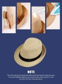 Sombrero de paja tejido de Color sólido para hombre, sombrero de Jazz, sombrero con protección solar para ancianos, sombrero de cubo transpirable, 1 pieza - Albaricoque - Ver 6