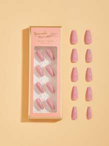 Upgrade Your Look with 24pcs Long Coffin Pink Solid Glossy Fake Nail & 1pc Nail File & 1sheet Tape - Pink - View 6