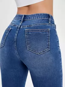 SHEIN Essnce High Waist Ripped Roll Up Hem Capri Skinny Jeans - Dark Wash - View 5