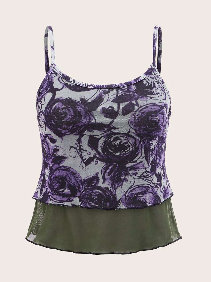 ROMWE Floral Print Cami Top - Multicolor - View 1