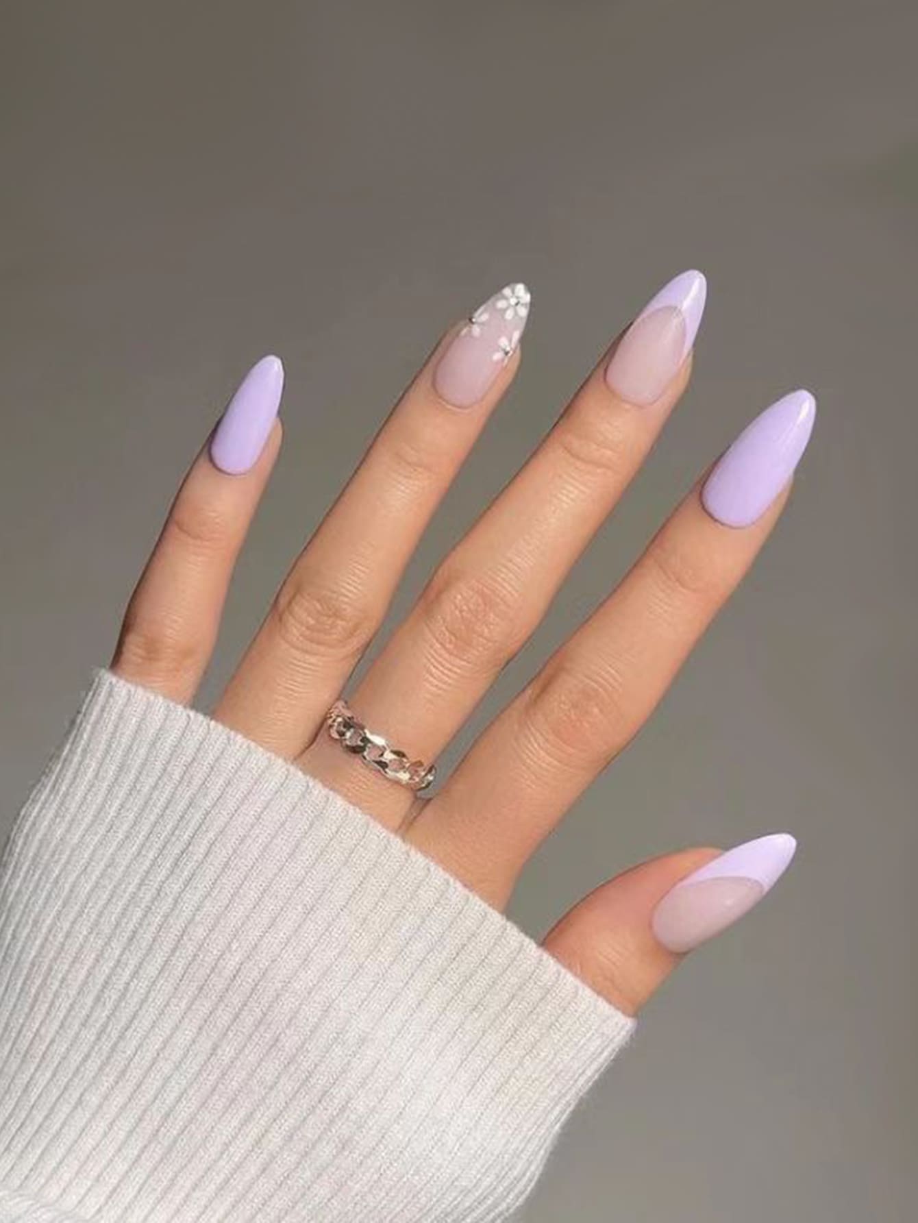 Instantly Upgrade Your Look with 24pcs long pointed purple French floret completely covers fake nails and is suitable for women and girls - Multicolor - View 1