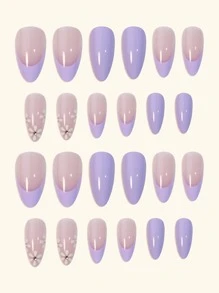 Instantly Upgrade Your Look with 24pcs long pointed purple French floret completely covers fake nails and is suitable for women and girls - Multicolor - View 3