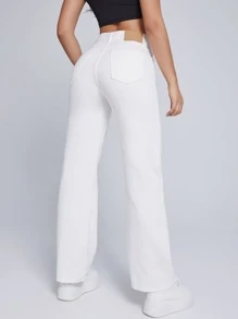 Solid Straight Jeans - White - View 2