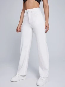 Solid Straight Jeans - White - View 5