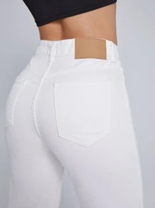 Solid Straight Jeans - White - View 6