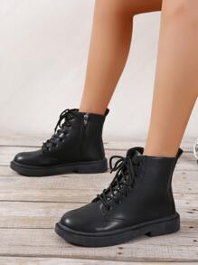 Unisex Women's Fashion Boots, Lace-up Front Style Combat Boots - Black - View 5