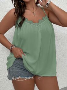 SHEIN LUNE Top de tirantes con encaje de pestaña en contraste - verde menta - Ver 1