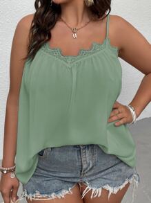 SHEIN LUNE Top de tirantes con encaje de pestaña en contraste - verde menta - Ver 4