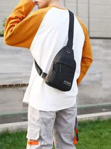 New Men's Canvas Shoulder Bag, Chest Bag, Casual Sports Travel Chest Bag, Shoulder Diagonal Bag, Nylon Business Casual Simple Office Bag With Headphone Hole, Adjustable Shoulder Strap, Shoulder Bag, Outdoor Gift, Father's Day Gift, Men's Gift, Valentine's Day Gift, College Backpack, Back To School Supplies, Commuter - Black - View 6