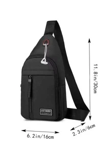 New Men's Canvas Shoulder Bag, Chest Bag, Casual Sports Travel Chest Bag, Shoulder Diagonal Bag, Nylon Business Casual Simple Office Bag With Headphone Hole, Adjustable Shoulder Strap, Shoulder Bag, Outdoor Gift, Father's Day Gift, Men's Gift, Valentine's Day Gift, College Backpack, Back To School Supplies, Commuter - Black - View 9