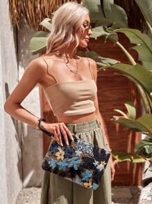 SHEIN VCAY 不对称图案编织草编包 - 藍色 - 查看 4