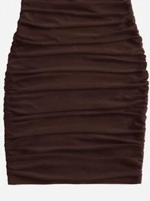 SHEIN Teen Girls Sequin Neck Ruched Dress - Chocolate Brown - View 4