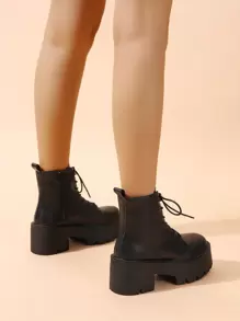 Women's Boots, Black Ankle Boots, Platform Ankle Boots, Side Zipper High Heel Boots, Women's Black Motorcycle Boots, Black Combat Boots, Lace-Up Ankle Boots, Autumn/Winter Women Boots