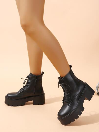 Women's Boots, Black Ankle Boots, Platform Ankle Boots, Side Zipper High Heel Boots, Women's Black Motorcycle Boots, Black Combat Boots, Lace-Up Ankle Boots, Autumn/Winter Women Boots