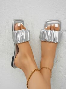 planare Kim loại Xù Băng tần đơn Dép xăng đan , Màu bạc Buổi tiệc Màu thuần Dép đi trong nhà - Bạc - Xem 6