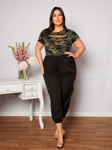SHEIN LUNE Áo thun Plus size Cắt ra Ngụy trang Giải trí - Nhiều màu - Xem 5