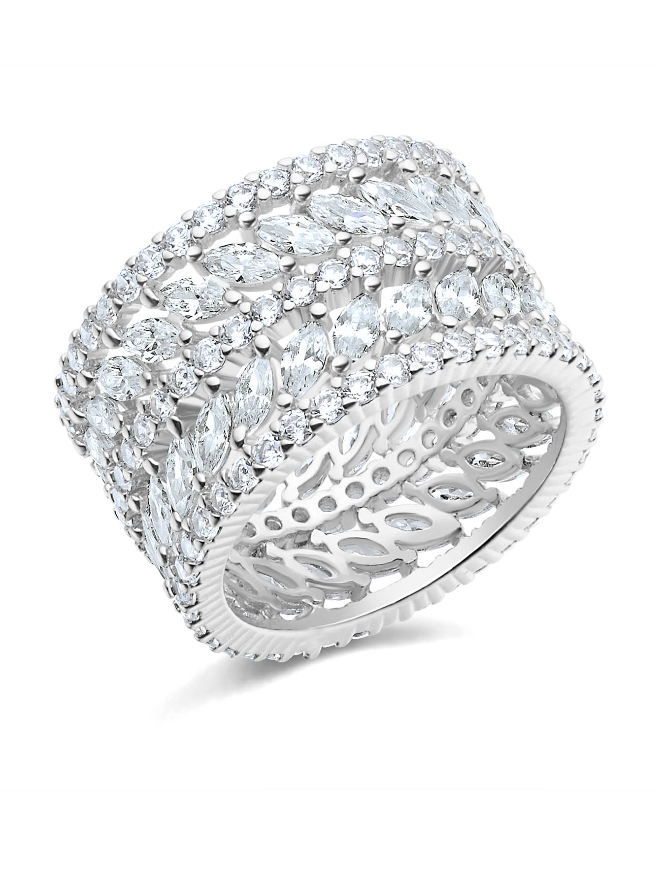 1pc Fashionable Wide Ring With Cubic Zirconia Tassel Design - Silver - View 1