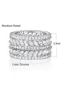 1pc Fashionable Wide Ring With Cubic Zirconia Tassel Design - Silver - View 3