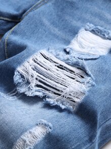 Men Ripped Moustache Effect Slim Straight Jeans - Light Wash - View 5