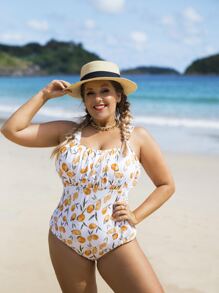 Bikinx Plus Size Fruit Print Ruched Bust O-Ring Detail One Piece Swimsuit Summer - Multicolor - View 1
