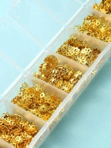 1 hộp Khoảng 750 chiếc Nhiều cánh hoa MẠ Sắt Mũ hạt Hoa Thiết kế hoa Phụ kiện trang sức DIY - Vàng - Xem 13