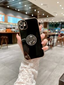 Rhinestone Decor Ring Holder Phone Case - Black - View 1