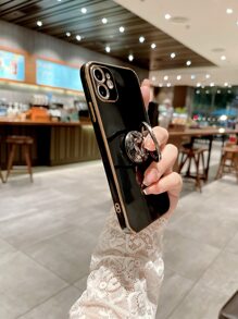 Rhinestone Decor Ring Holder Phone Case - Black - View 2