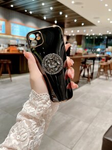 Rhinestone Decor Ring Holder Phone Case - Black - View 3