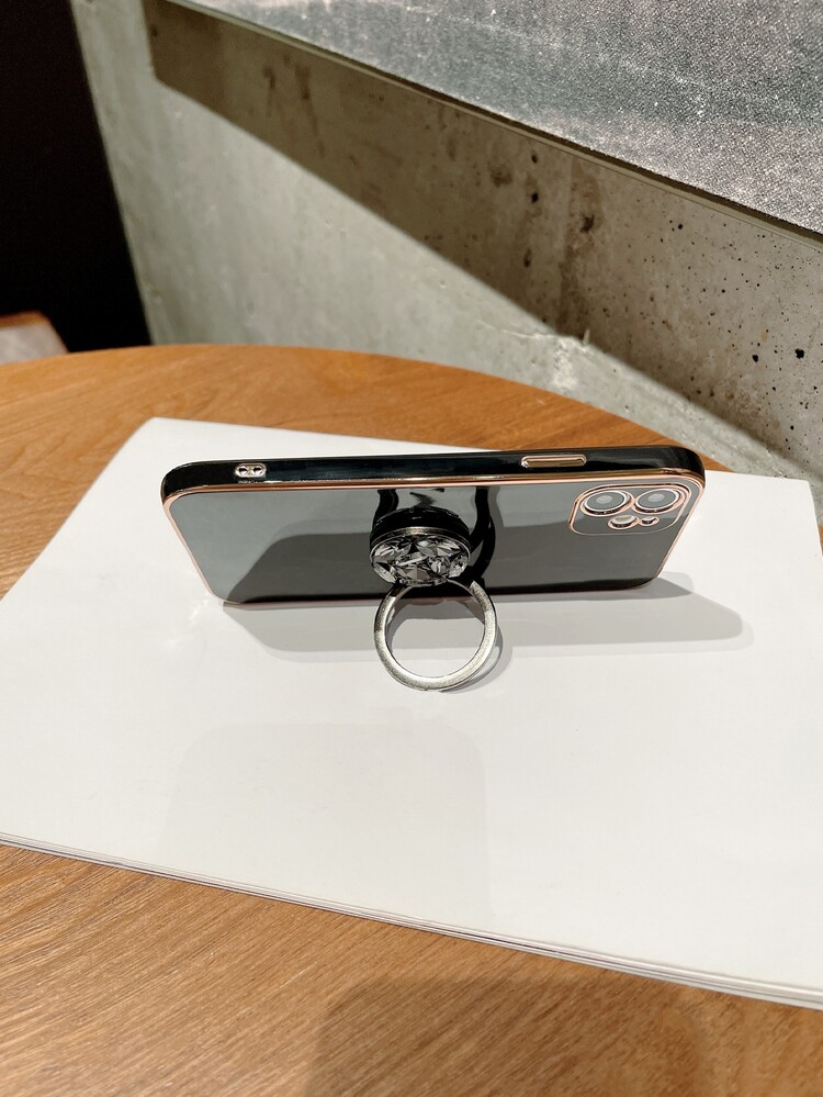 Rhinestone Decor Ring Holder Phone Case - Black - View 4