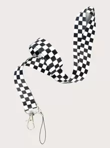 Cordón para teléfono con diseño de tablero de ajedrez, regalo para madre, familia, amigos, cumpleaños, festivos, colgante y cadena para teléfono - Blanco y Negro - Ver 2