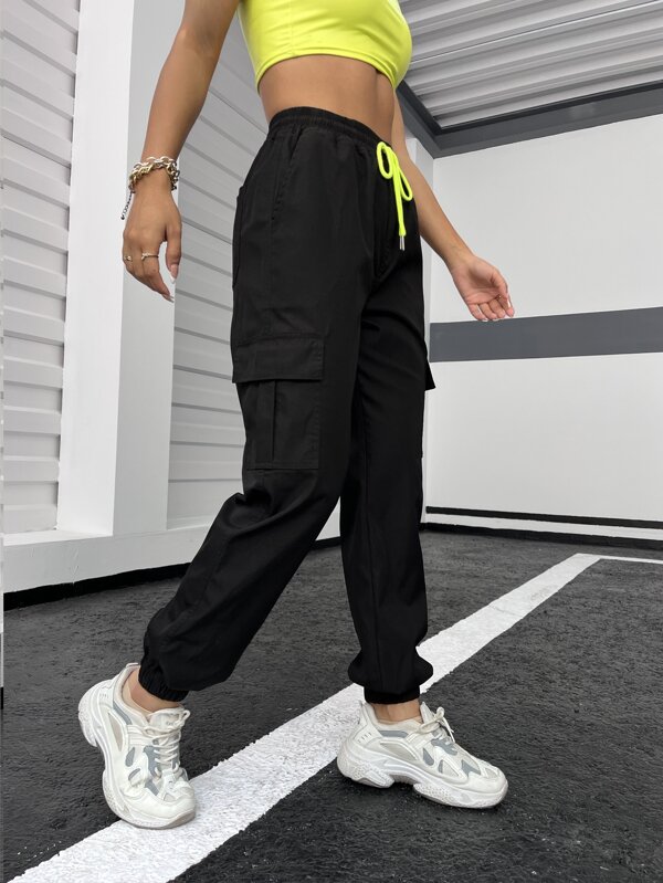 Drawstring Waist Flap Pocket Cargo Pants SHEIN USA