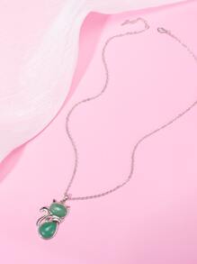Fox Charm Necklace - Green - View 1