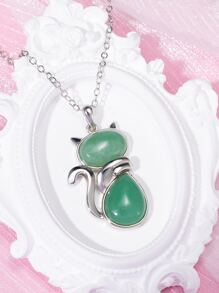 Fox Charm Necklace - Green - View 2