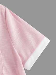 SHEIN 男童休闲针织短袖圆领 T 恤，带前口袋，夏季 - 淺粉色 - 查看 4