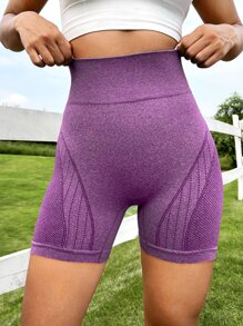 Yoga Futuristic 寬腰帶運動騎行短褲 - 紫色 - 查看 3