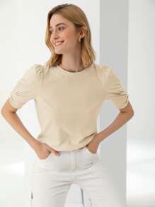 MOTF PREMIUM Áo thun Ống tay áo - Màu be - Xem 1