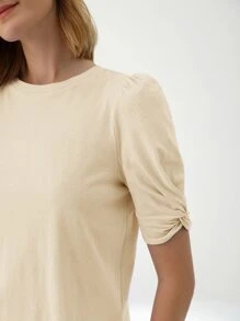 MOTF PREMIUM Áo thun Ống tay áo - Màu be - Xem 3