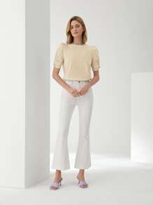 MOTF PREMIUM Áo thun Ống tay áo - Màu be - Xem 9