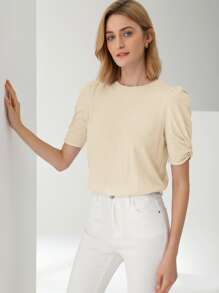 MOTF PREMIUM Áo thun Ống tay áo - Màu be - Xem 10