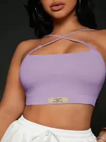 SHEIN SXY Criss Cross Letter Patched Crop Top - Lilac Purple - View 1